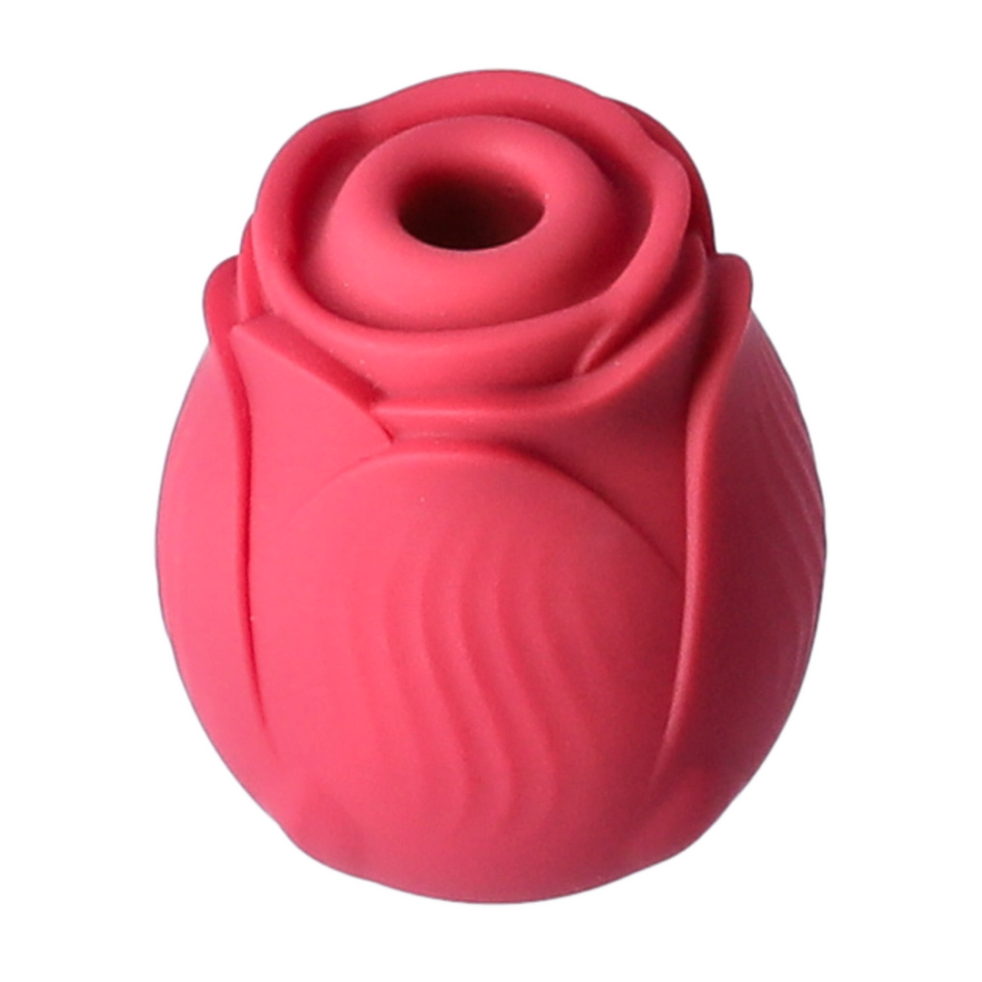 backside of rose air pulse adult toy with thicker lip by TooTimid with view of petals
