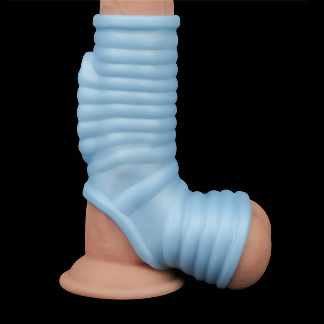 raised ribbed texture on soft TPE Wave Vibrating Knights Ring Scrotum Sleeve 