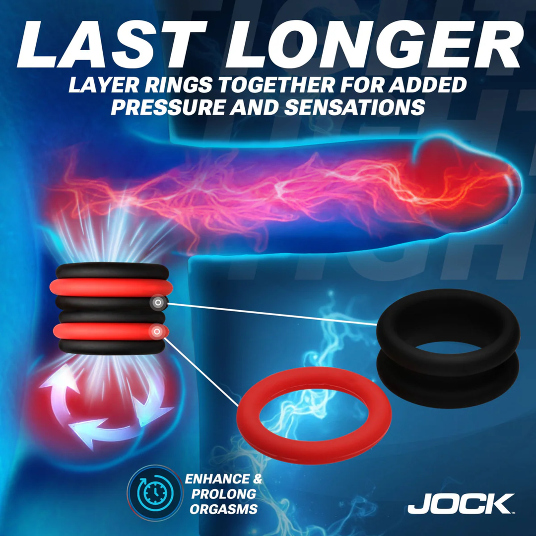 last longer layer rings together for added pressure and sensations Jock Enhancers 2-in-1 Silicone Cock Ring Set