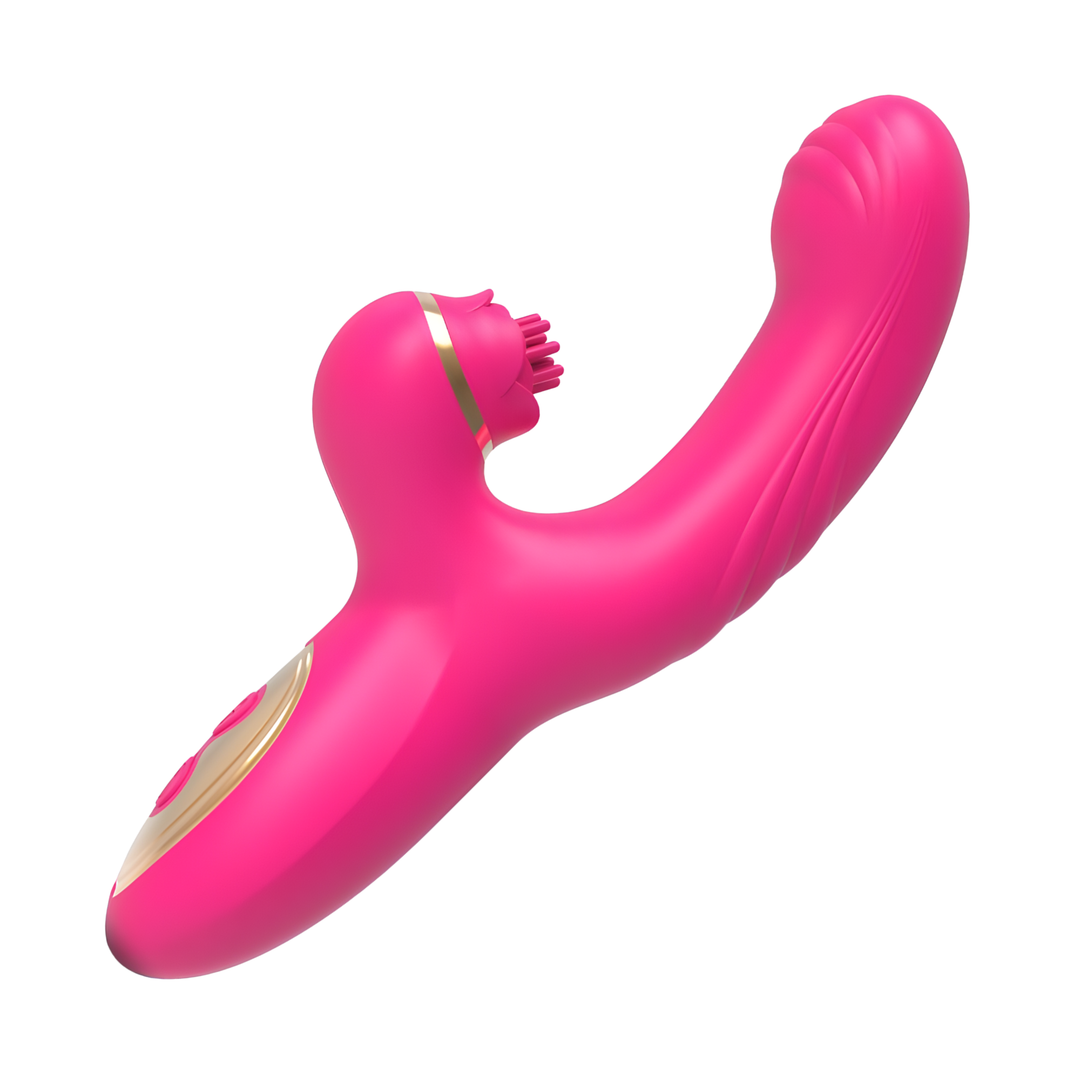 side view of Fingering Clit Tickling Dual Action Vibrator hot pink color 