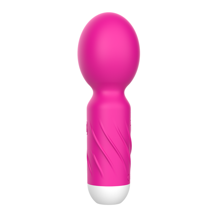 side view of pink mini wand vibrator 