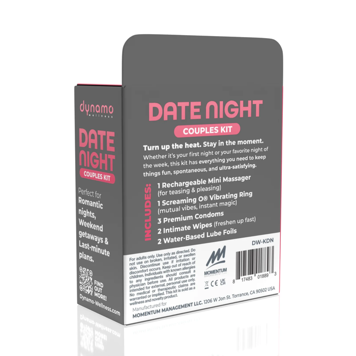 backside of Dynamo Wellness Date Night Couples Kit packaging 