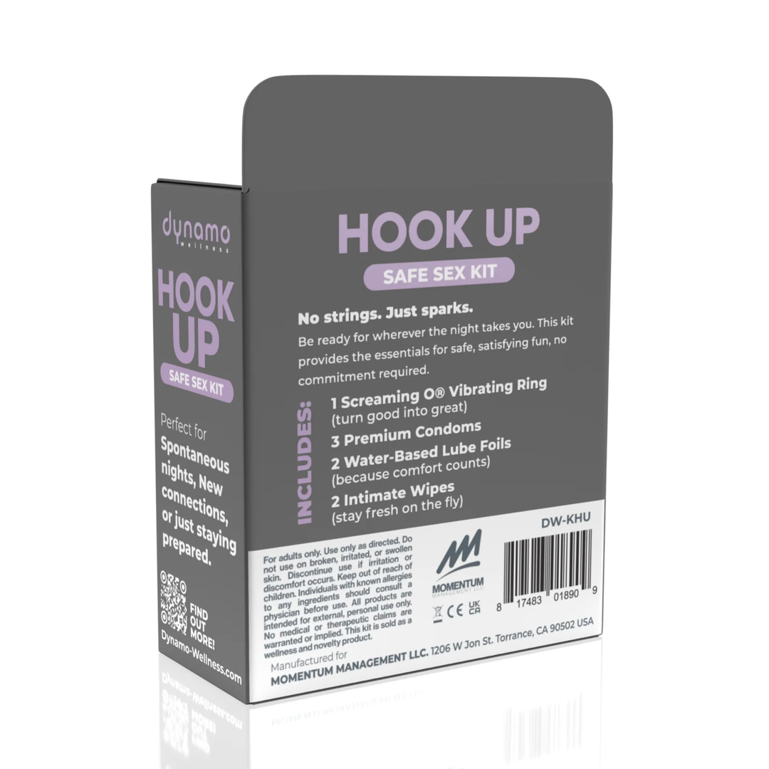 backside of Dynamo Wellness Hook Up Intimacy Kit packaging 