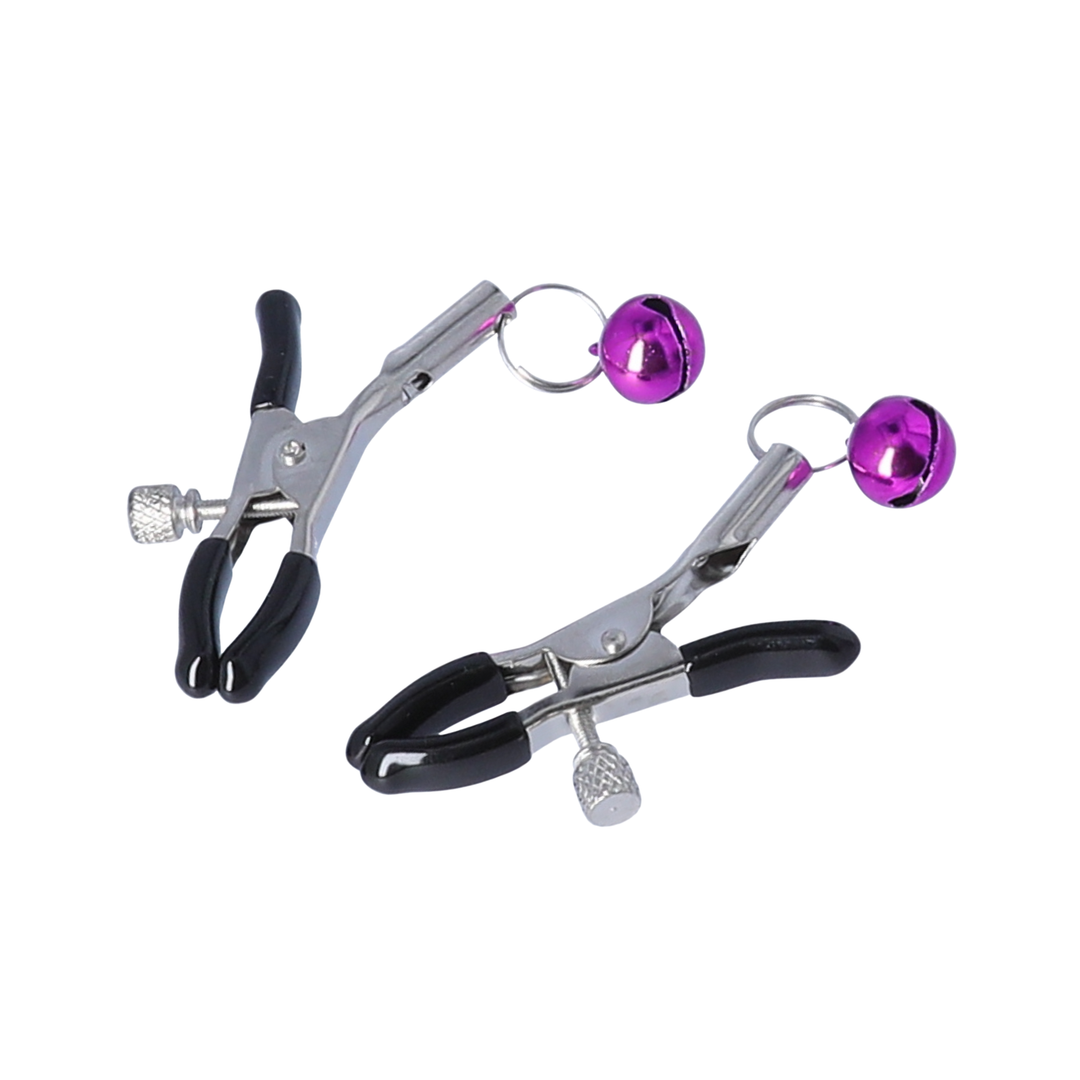 Dark Amour Nipple Clamps with Bells side by side 