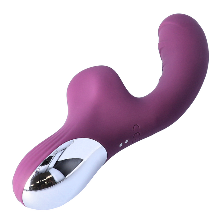 view of charging port and handle from Licking Dual action Vibrator USB rechargeable 