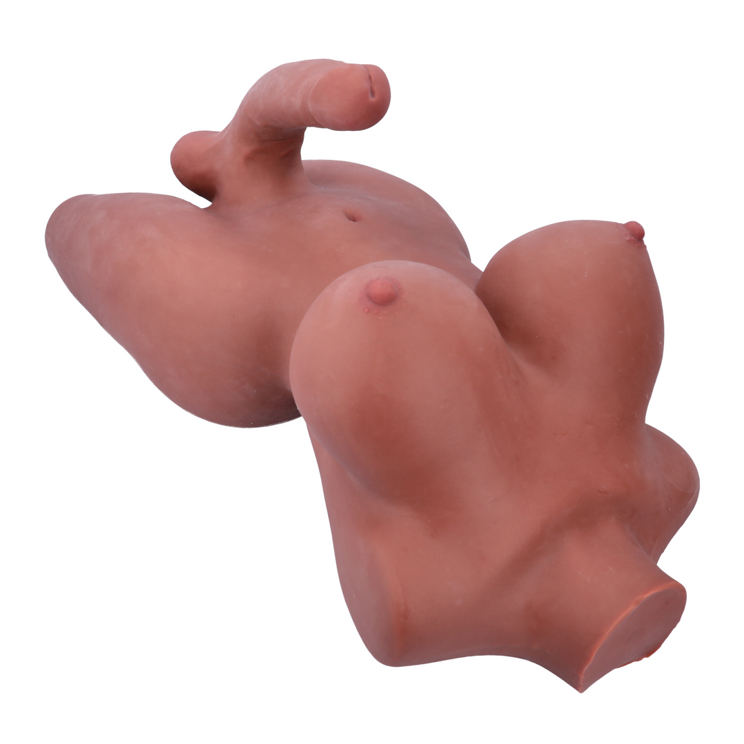 angled view from breasts of long shaft from male masturbator lady boy 
