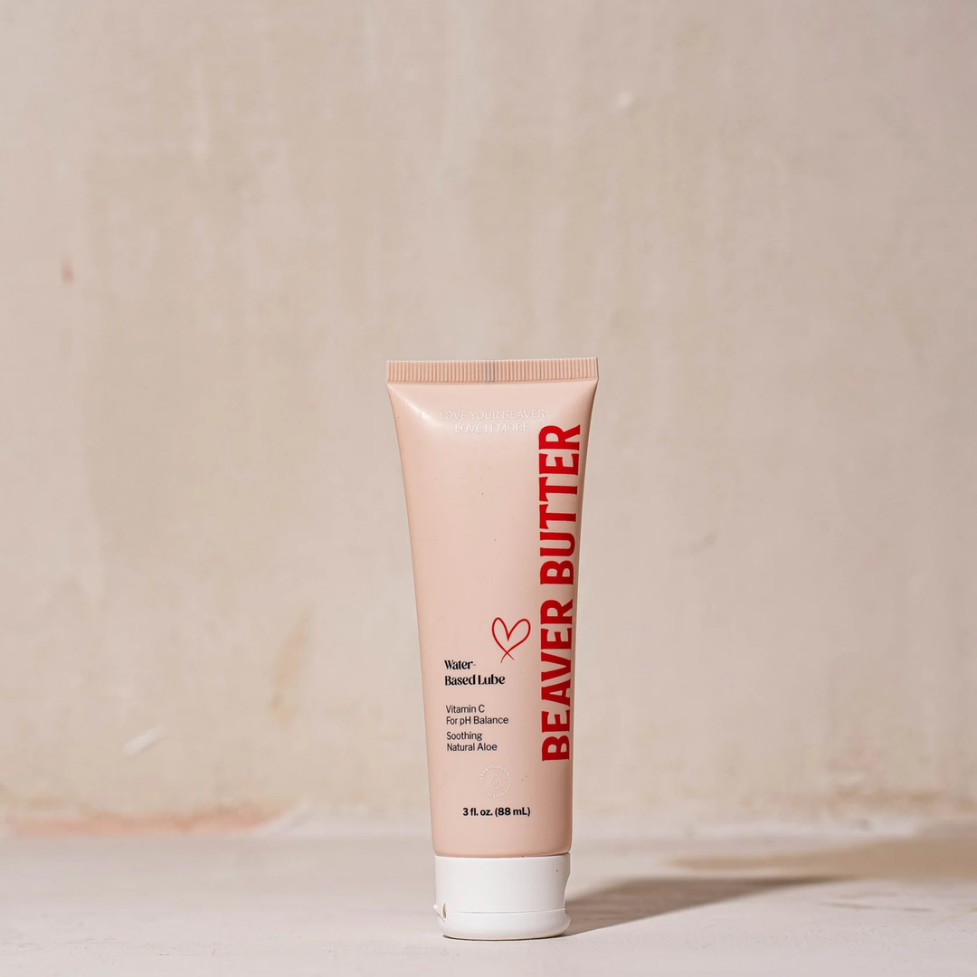 Beaver Butter Water Based Lubricant 3oz with tan backdrop 