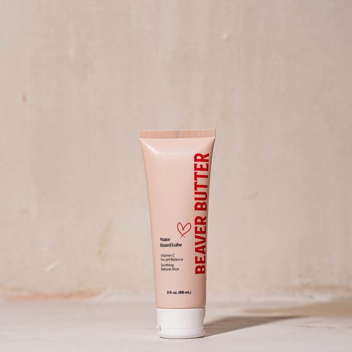 Beaver Butter Water Based Lubricant 3oz with tan backdrop 