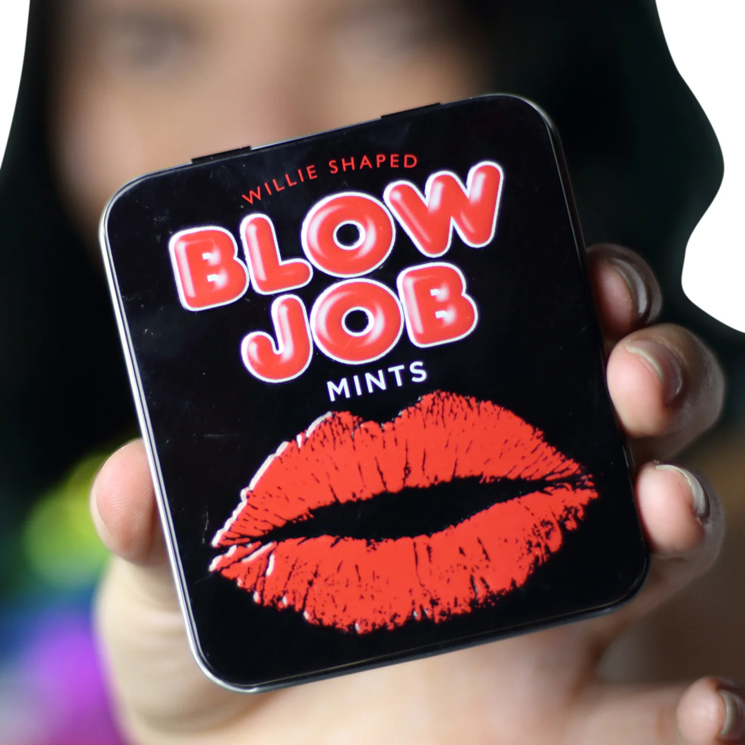 hand holding Blow Job Mints Willie Shaped 