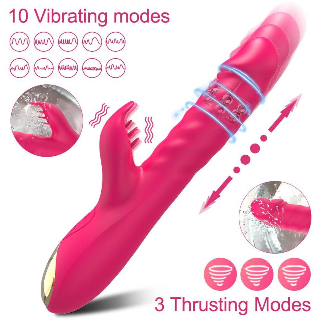 vibrating and thrusting modes for Thrusting Spinning Licking Dual Action Vibrator