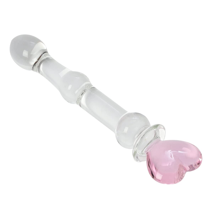 view of glass heart handle from Heart Shape Glass Massager wand dildo 