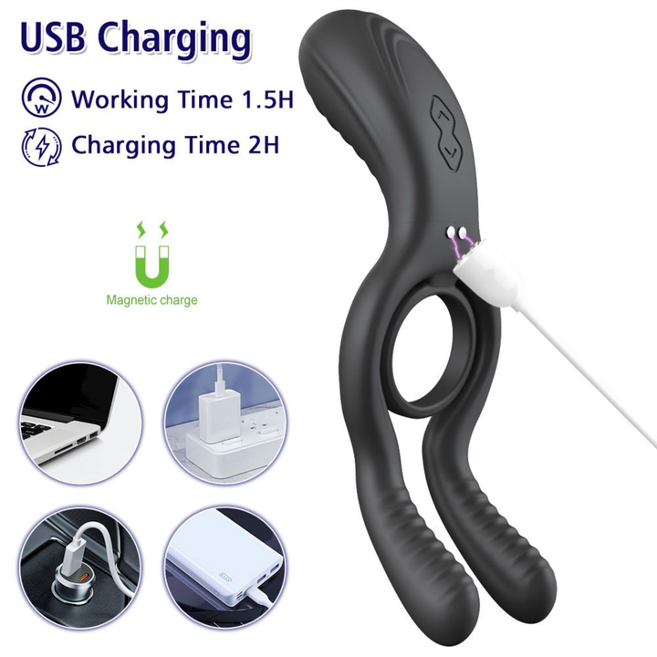 USB charging for Cock ring with Clit and Ball Vibrator 