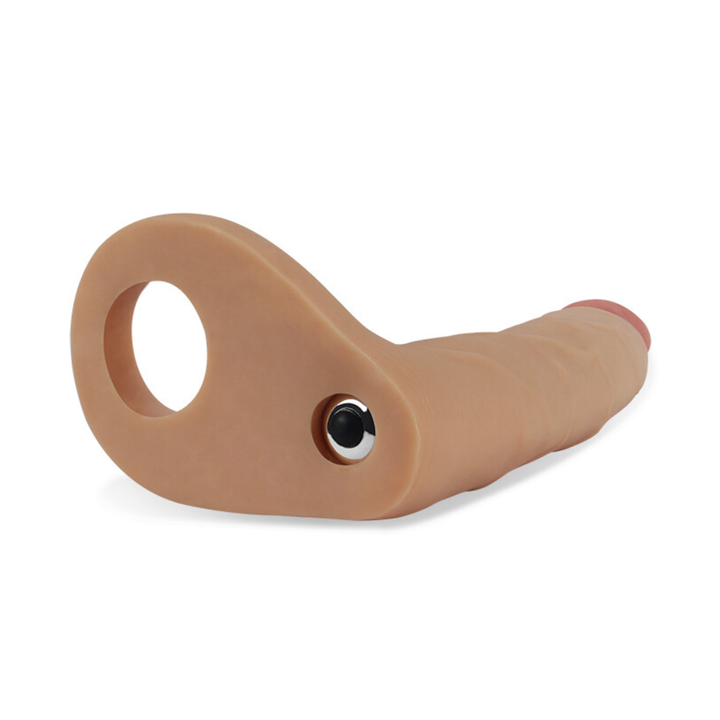 view of bullet vibe from 7 inch Long Ultra Soft Double Penetration Cock Ring