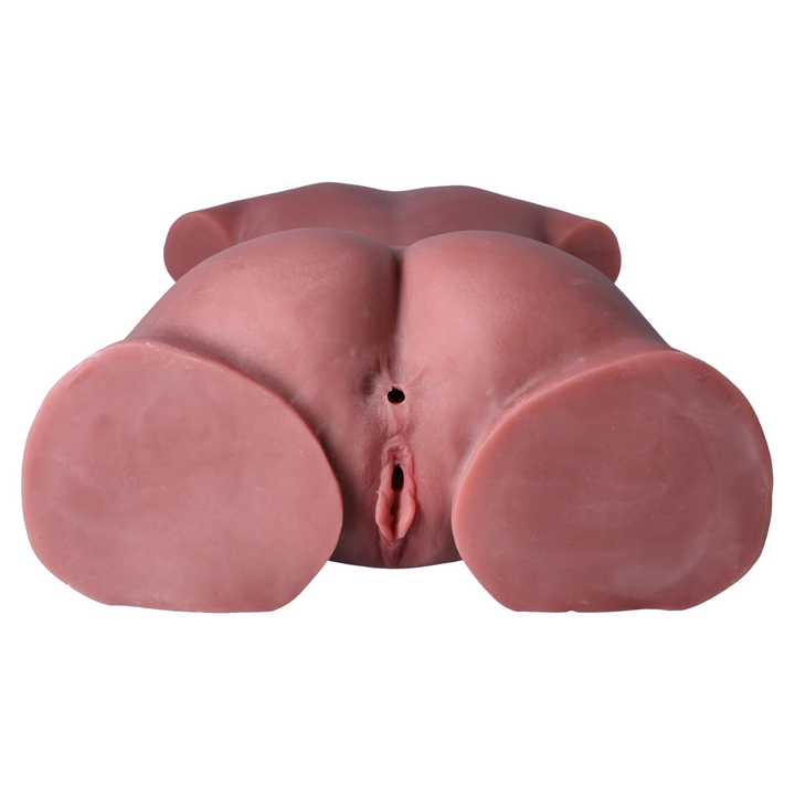 view of anus from brown female torso sex doll TPE realistic feel material  laying on its belly 