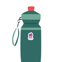 Bright purple anal toy sticker on water bottle