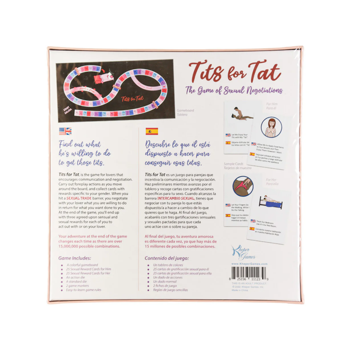 backside of Tits for Tat Couples Game packaging 