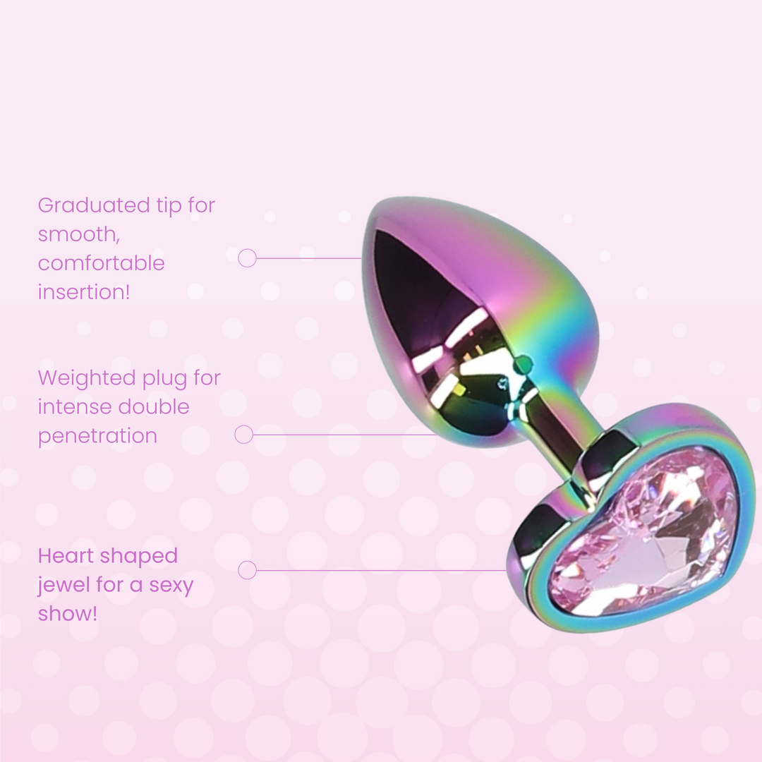 weighted plug for intense double penetration, heart shape jewel for a sexy show