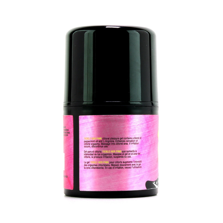 backside of 1 ounce bottle Tickle Her Pink Clitoral Gel intimate organics