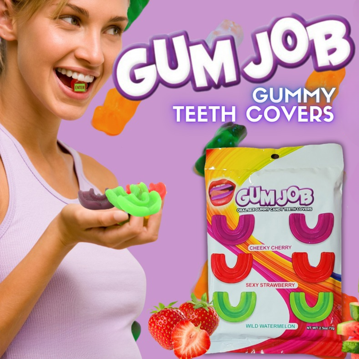 woman with Gum Job Oral Sex Gummy Candy Teeth Covers 