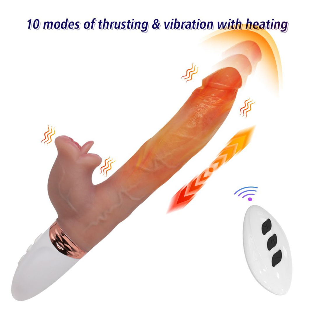10 modes of thrusting and vibration with heating The Symphony of Lust, Heated Thrusting and Vibrating Dildo and Clit Licker