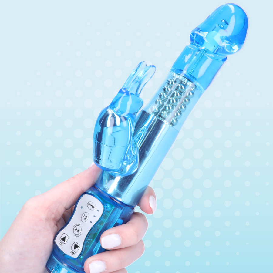 Rabbit Vibrator With 5 Rows Of Rotating Beads showing the color option blue.