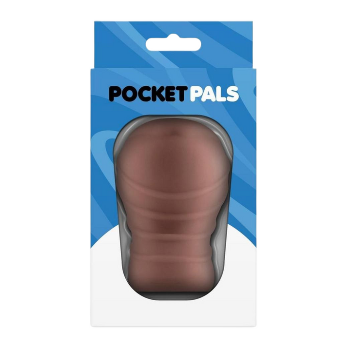 backside of Pocket Pals Stroker in packaging super soft TPE 