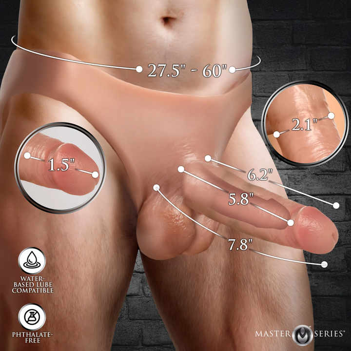 dimensions for XR Master Series 8 inch Thick Hollow Silicone Strap-On  