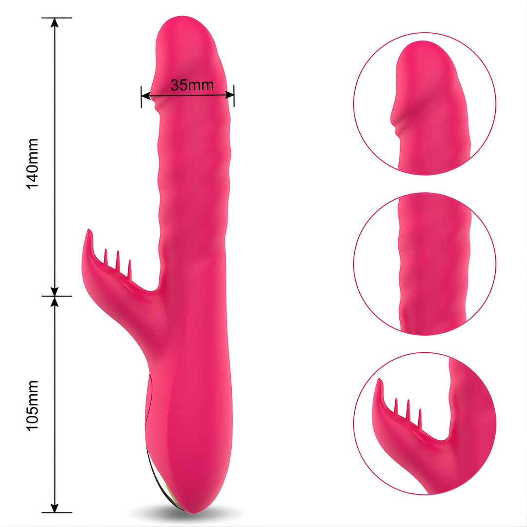 dimensions for Thrusting Spinning Licking Dual Action Vibrator