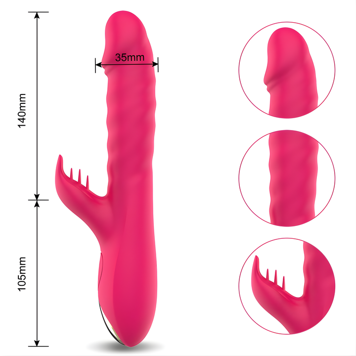 dimensions for Thrusting Spinning Licking Dual Action Vibrator