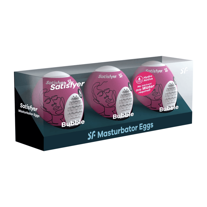 Satisfyer Masturbator Egg 3 Pack Set - Bubble as seen inside of packaging 