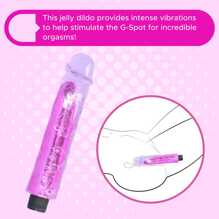 This jelly dildo provides intense vibrations to help stimulate the G-Spot for incredible orgasms!