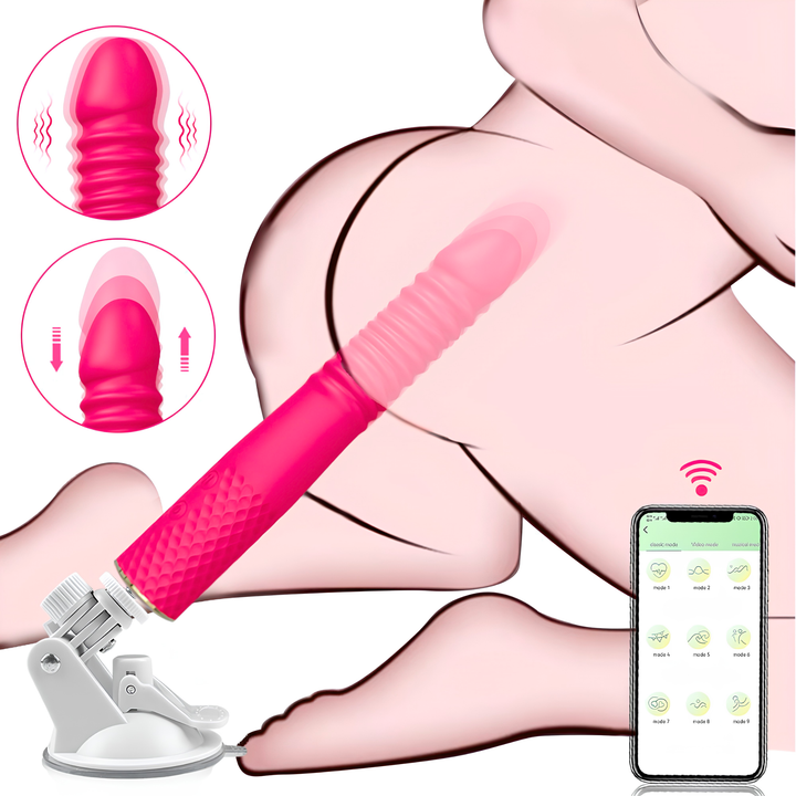 Thrusting and Vibrating Suction Cup Dildo wireless app and suction cup attachment 