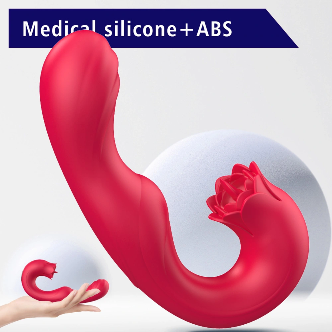 medical silicone and ABS Twirling Tongue Tease Silicone Rotating G-Spot Vibe and Clit Licking Rose