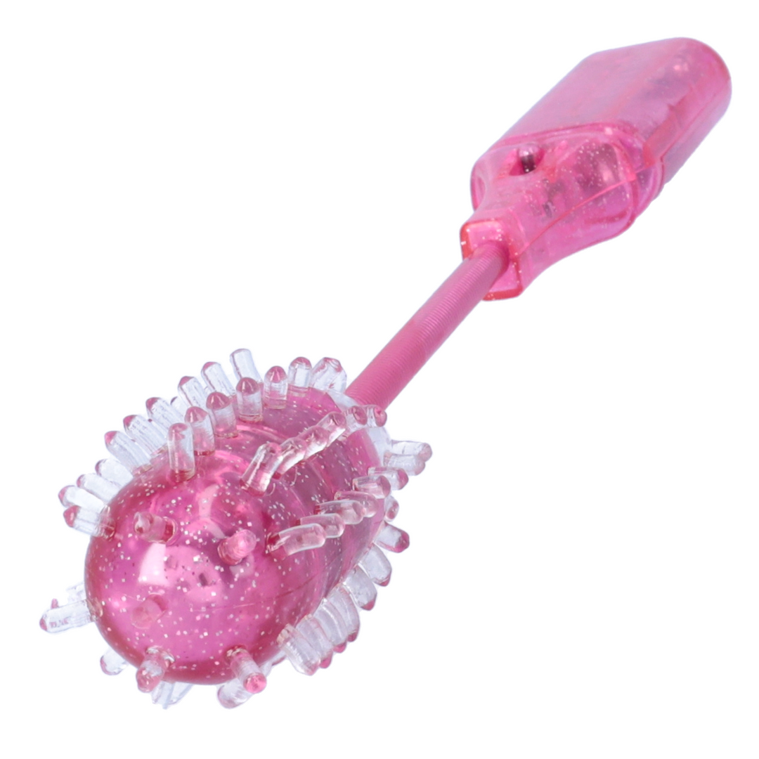 view of nubby tip from vibrating TopCat tickler - pink 