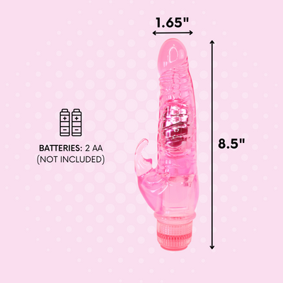 This veined rabbit is 1.65 inches wide and 8.5 inches longer. Requires 2 AA Batteries (Not Included)