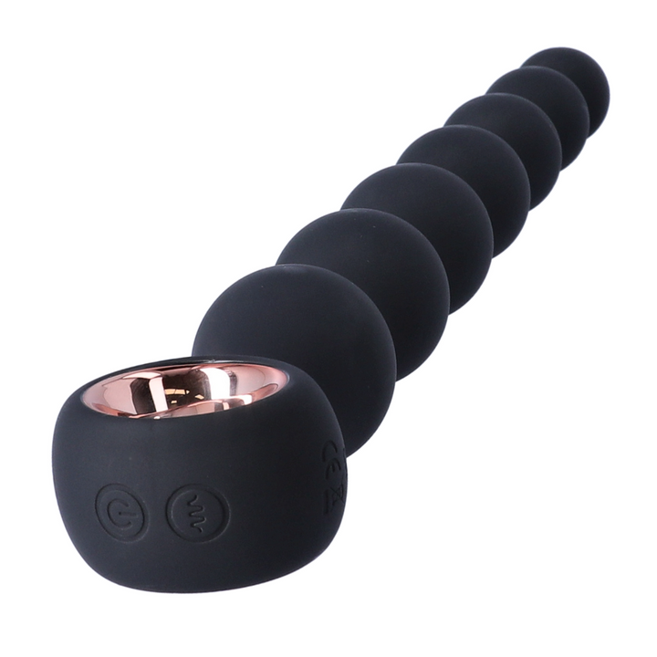 view of controls from large black flexible sleek silicone anal beads 
