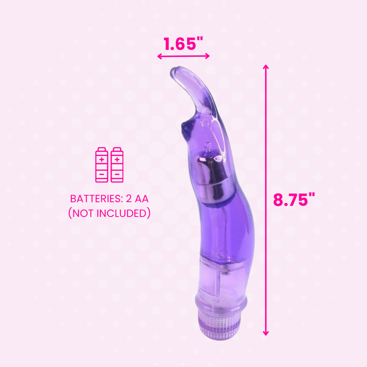 1.65" in diameter and 8.75" long. 2AA batteries required but not included.