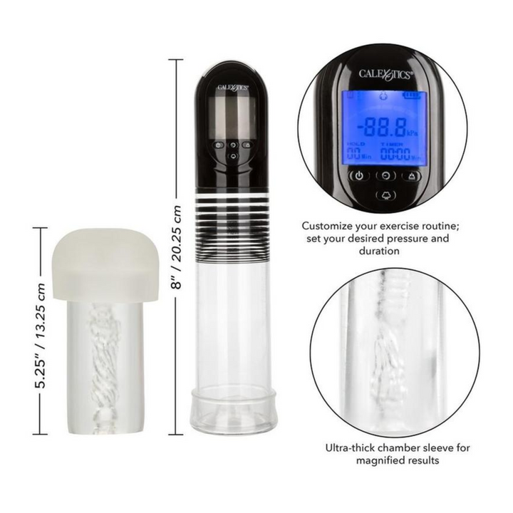 close up of features from Optimum Series Rechargeable Advanced Automatic Smart Pump - Clear
