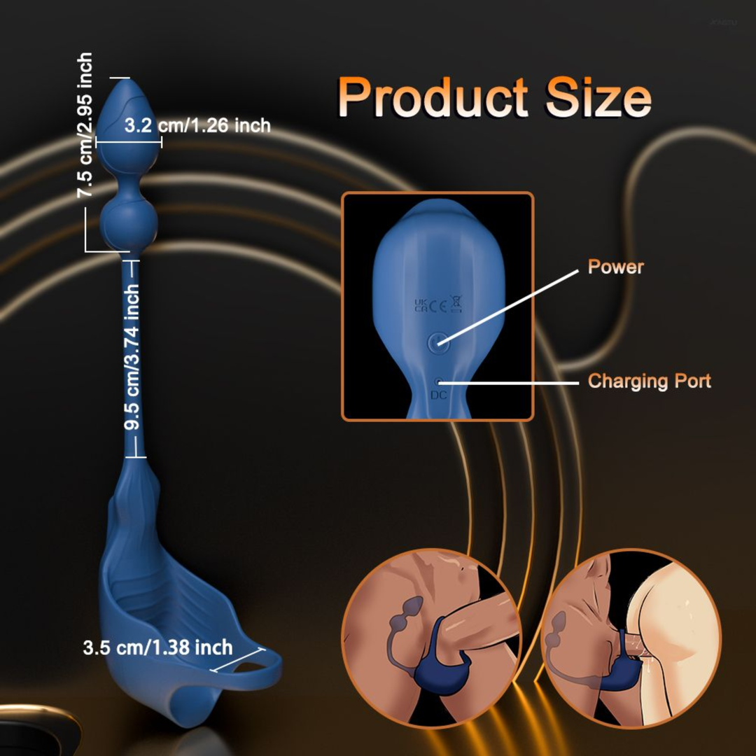 product size dimensions for Cock Ring with Ball Cage and Anal Plug