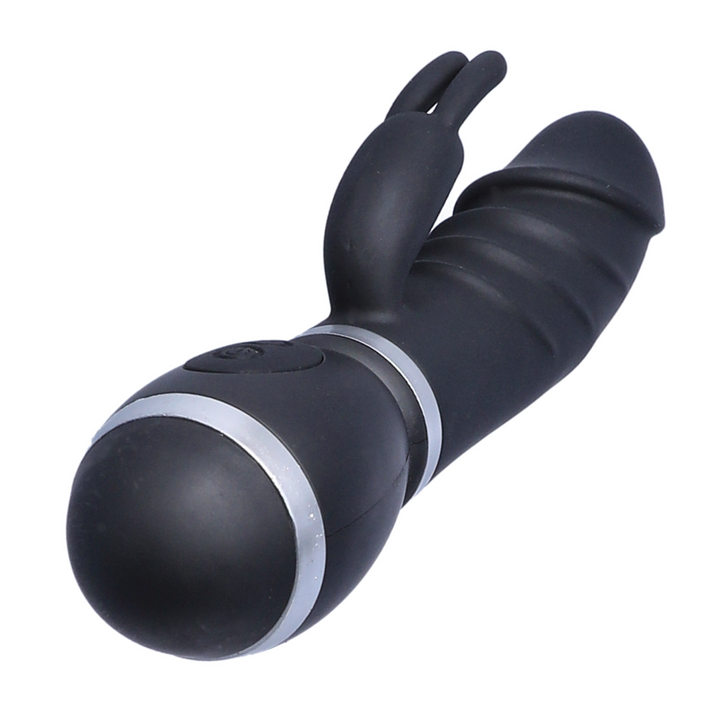bunny with fluttering ears black rippled silicone rabbit vibrator  