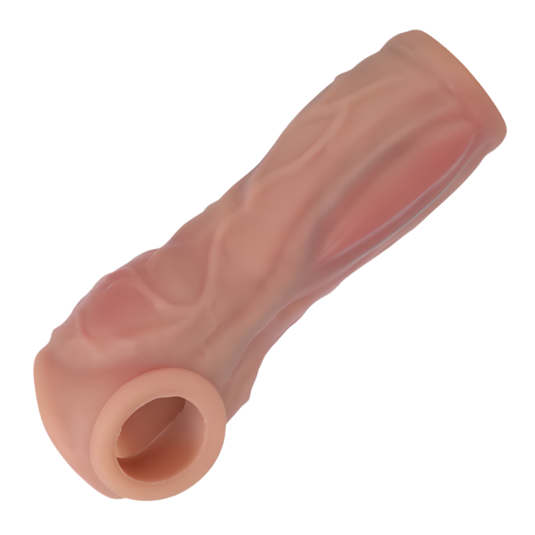 angled view of underside from knotted fantasy penis sleeve 