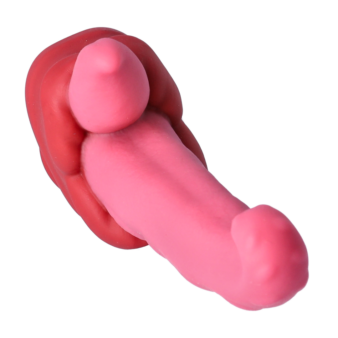 angled view from tip of tongues from Thrusting, vibration dildo with remote control  