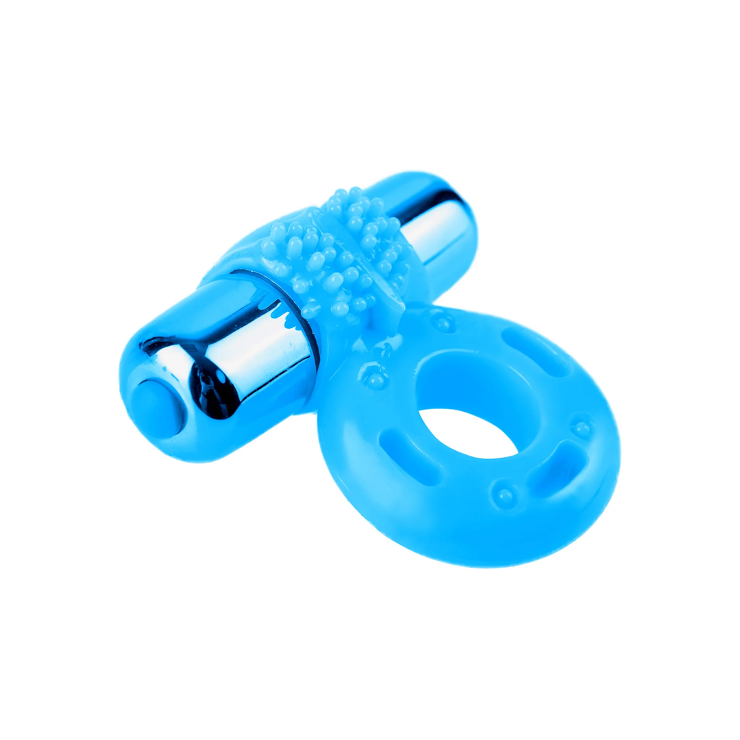 blue cockring with bullet vibe from blue Neon Silicone Vibrating Couples 3 Piece Kit from Pipedream  