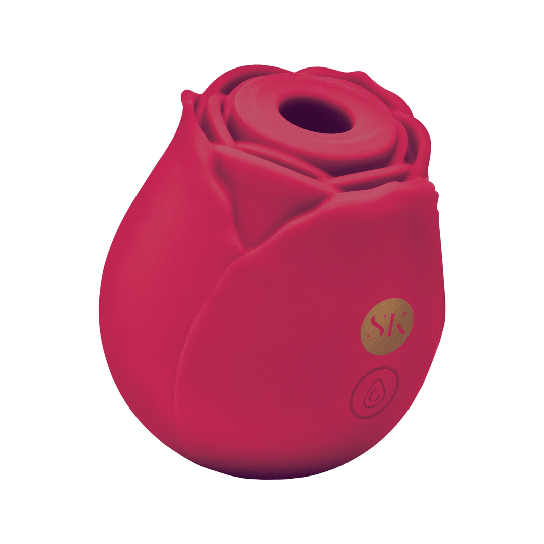 red Secret Kisses Rosegasm Air Rechargeable Silicone Clitoral Stimulator made from silky smooth silicone 