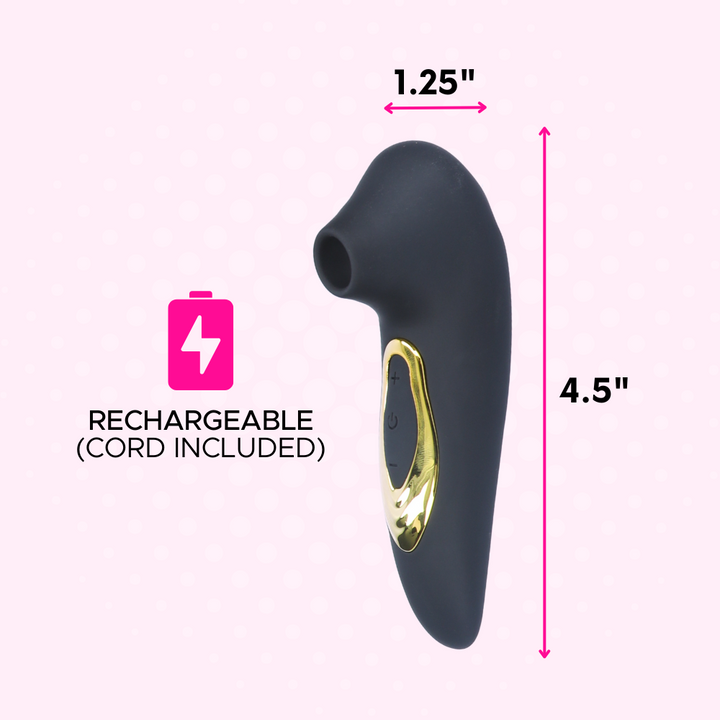 1.25 inches wide, 4.5 inches tall. Rechargeable (cord included)
