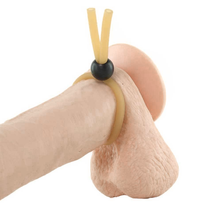 The Lasso Adjustable Cock Ring as seen on a dildo 