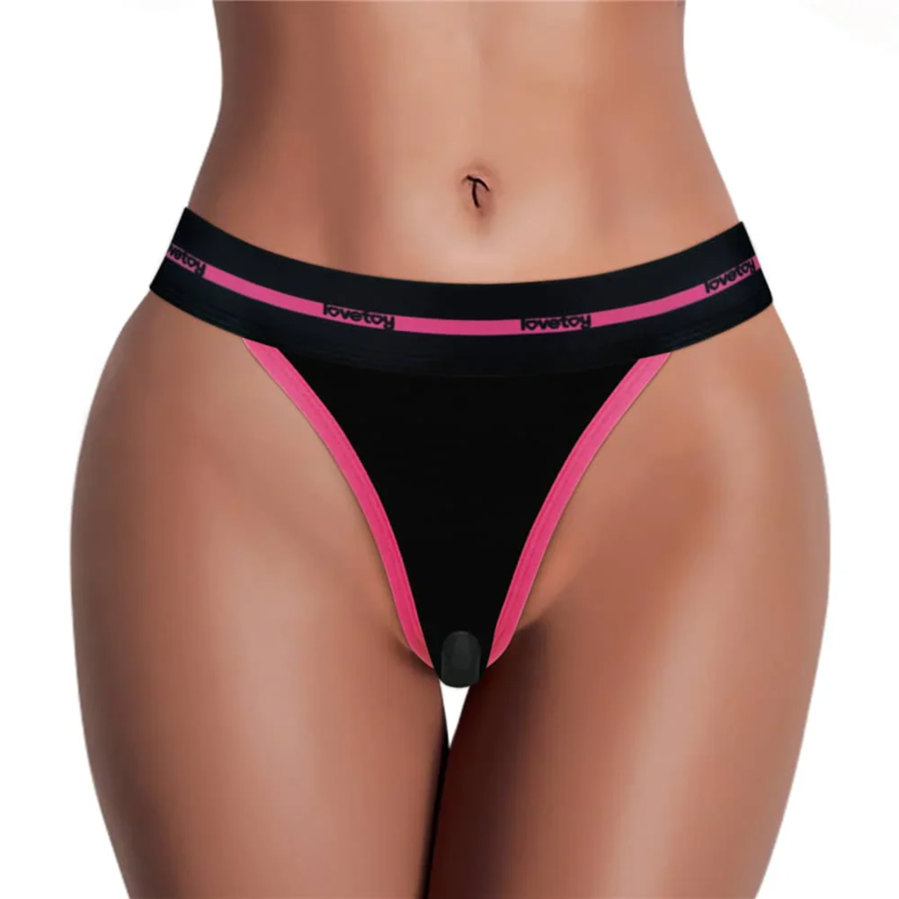 front side of INGEN Printed Slut Vibrating Sexy Panties on a model 