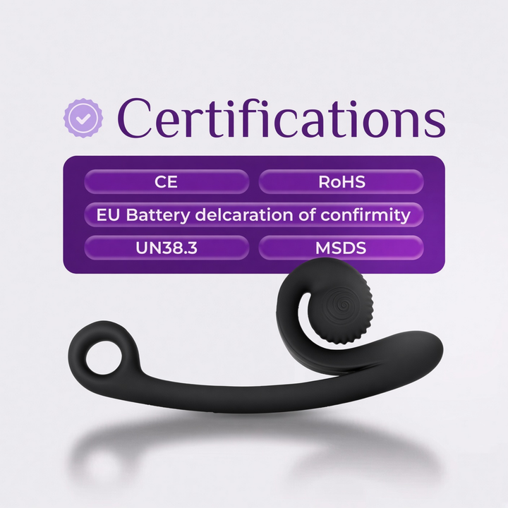 SVibe Snail CURVE Rechargeable Silicone Vibrator with Clitoral Stimulator certifications 