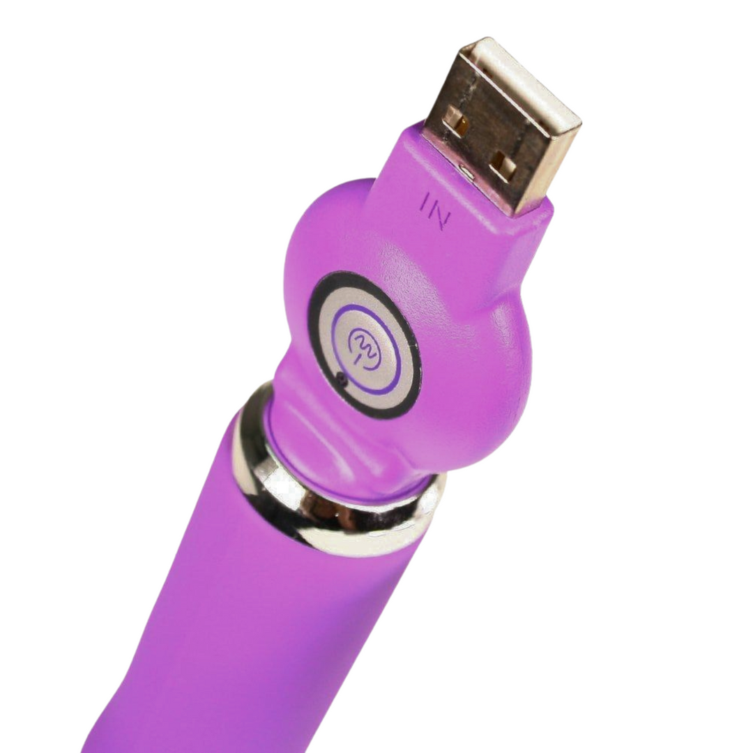 view of USB port from Rechargeable Purple Vibrator 