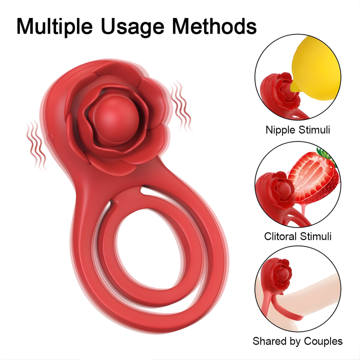 multiple usage methods nipple stimulation, clitoral stimulation, shared by couples, Flower Double C-Ring